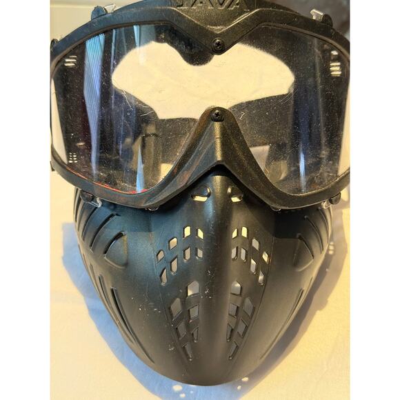 Java Black Paintball Face Mask Clear Lens Shield GUC Plastic - Picture 1 of 5